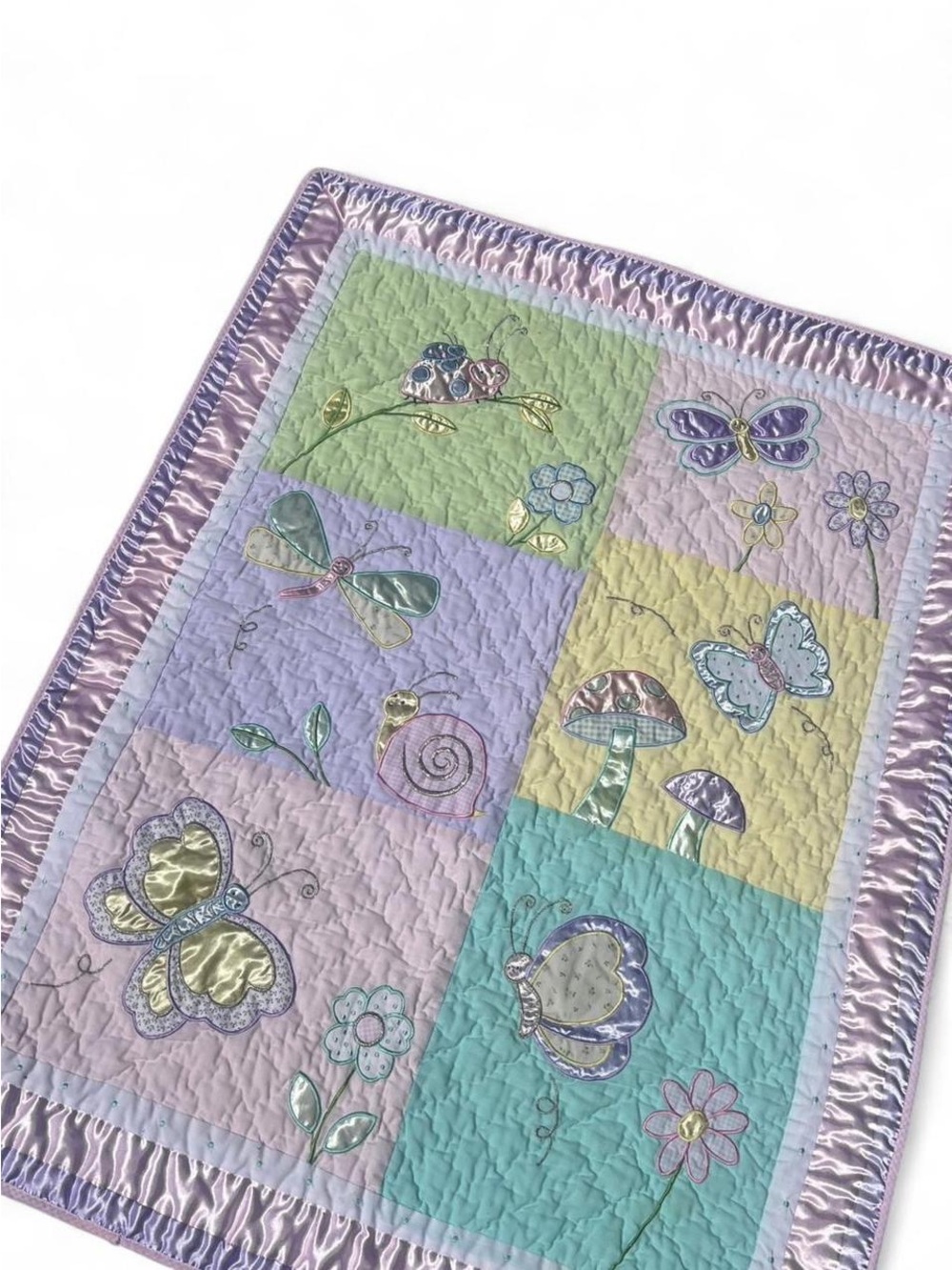 Whimsical Pastel Butterfly Mushroom Baby Quilt Blanket Cottagecore Nursery